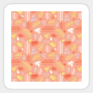 Abstract geometric shapes. Stripes rectangles dots bubbles circles orange coral white pink yellow on a peach background. Layered geometric shapes. Sticker